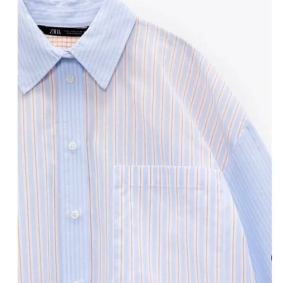 ZARA Blue and Beige Oversized Patchwork Shirt Size XS NWT - Picture 9 of 10